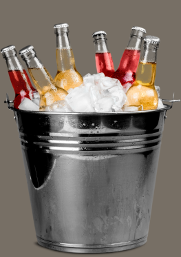 a bucket filled with bottles